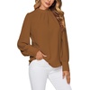 image:imageLYANER Womens Mock Neck Pleated Solid Long Sleeve Blouse Office Shirt TopBrown
