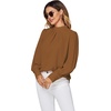 image:imageLYANER Womens Mock Neck Pleated Solid Long Sleeve Blouse Office Shirt TopBrown