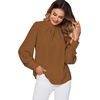 image:imageLYANER Womens Mock Neck Pleated Solid Long Sleeve Blouse Office Shirt TopBrown