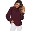 image:imageLYANER Womens Mock Neck Pleated Solid Long Sleeve Blouse Office Shirt TopBurgundy