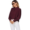 image:imageLYANER Womens Mock Neck Pleated Solid Long Sleeve Blouse Office Shirt TopBurgundy