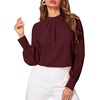 image:imageLYANER Womens Mock Neck Pleated Solid Long Sleeve Blouse Office Shirt TopBurgundy