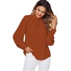 image:imageLYANER Womens Mock Neck Pleated Solid Long Sleeve Blouse Office Shirt TopCamel