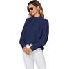 image:imageLYANER Womens Mock Neck Pleated Solid Long Sleeve Blouse Office Shirt TopDark Blue
