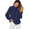 image:imageLYANER Womens Mock Neck Pleated Solid Long Sleeve Blouse Office Shirt TopDark Blue