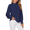 image:imageLYANER Womens Mock Neck Pleated Solid Long Sleeve Blouse Office Shirt TopDark Blue