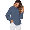 image:imageLYANER Womens Mock Neck Pleated Solid Long Sleeve Blouse Office Shirt TopDusty Blue