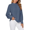 image:imageLYANER Womens Mock Neck Pleated Solid Long Sleeve Blouse Office Shirt TopDusty Blue