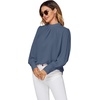 image:imageLYANER Womens Mock Neck Pleated Solid Long Sleeve Blouse Office Shirt TopDusty Blue