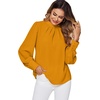 image:imageLYANER Womens Mock Neck Pleated Solid Long Sleeve Blouse Office Shirt TopGinger