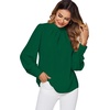 image:imageLYANER Womens Mock Neck Pleated Solid Long Sleeve Blouse Office Shirt TopGreen