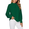 image:imageLYANER Womens Mock Neck Pleated Solid Long Sleeve Blouse Office Shirt TopGreen