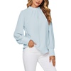image:imageLYANER Womens Mock Neck Pleated Solid Long Sleeve Blouse Office Shirt TopLight Blue