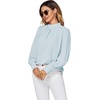 image:imageLYANER Womens Mock Neck Pleated Solid Long Sleeve Blouse Office Shirt TopLight Blue