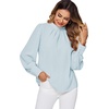 image:imageLYANER Womens Mock Neck Pleated Solid Long Sleeve Blouse Office Shirt TopLight Blue