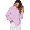 image:imageLYANER Womens Mock Neck Pleated Solid Long Sleeve Blouse Office Shirt TopLight Purple
