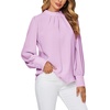 image:imageLYANER Womens Mock Neck Pleated Solid Long Sleeve Blouse Office Shirt TopLight Purple