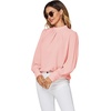 image:imageLYANER Womens Mock Neck Pleated Solid Long Sleeve Blouse Office Shirt TopPink