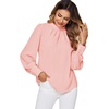 image:imageLYANER Womens Mock Neck Pleated Solid Long Sleeve Blouse Office Shirt TopPink