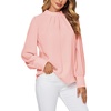 image:imageLYANER Womens Mock Neck Pleated Solid Long Sleeve Blouse Office Shirt TopPink