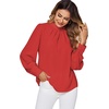 image:imageLYANER Womens Mock Neck Pleated Solid Long Sleeve Blouse Office Shirt TopRed