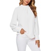 image:imageLYANER Womens Mock Neck Pleated Solid Long Sleeve Blouse Office Shirt TopWhite