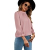 image:imageLYANER Womens Mock Neck Ruffle Trim Puff Long Sleeve Blouse Casual Office Shirt TopPink