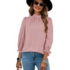image:imageLYANER Womens Mock Neck Ruffle Trim Puff Long Sleeve Blouse Casual Office Shirt TopPink