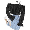 image:imageLYANER Womens Off Shoulder Ruffle Trim Puff Long Sleeve Tube Crop Blouse Shirt TopBlack