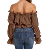 image:imageLYANER Womens Off Shoulder Ruffle Trim Puff Long Sleeve Tube Crop Blouse Shirt TopBrown