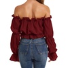 image:imageLYANER Womens Off Shoulder Ruffle Trim Puff Long Sleeve Tube Crop Blouse Shirt TopBurgundy