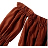 image:imageLYANER Womens Off Shoulder Ruffle Trim Puff Long Sleeve Tube Crop Blouse Shirt TopBurnt Orange