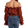 image:imageLYANER Womens Off Shoulder Ruffle Trim Puff Long Sleeve Tube Crop Blouse Shirt TopBurnt Orange
