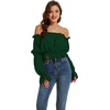 image:imageLYANER Womens Off Shoulder Ruffle Trim Puff Long Sleeve Tube Crop Blouse Shirt TopDark Green