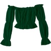 image:imageLYANER Womens Off Shoulder Ruffle Trim Puff Long Sleeve Tube Crop Blouse Shirt TopDark Green