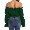 image:imageLYANER Womens Off Shoulder Ruffle Trim Puff Long Sleeve Tube Crop Blouse Shirt TopDark Green