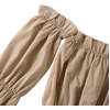 image:imageLYANER Womens Off Shoulder Ruffle Trim Puff Long Sleeve Tube Crop Blouse Shirt TopKhaki
