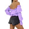 image:imageLYANER Womens Off Shoulder Ruffle Trim Puff Long Sleeve Tube Crop Blouse Shirt TopPurple