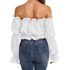 image:imageLYANER Womens Off Shoulder Ruffle Trim Puff Long Sleeve Tube Crop Blouse Shirt TopWhite