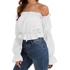 image:imageLYANER Womens Off Shoulder Ruffle Trim Puff Long Sleeve Tube Crop Blouse Shirt TopWhite