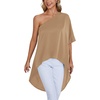 image:imageLYANER Womens One Shoulder Batwing Short Sleeve Blouse High Low Hem Long Shirt TopKhaki