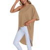 image:imageLYANER Womens One Shoulder Batwing Short Sleeve Blouse High Low Hem Long Shirt TopKhaki