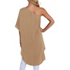 image:imageLYANER Womens One Shoulder Batwing Short Sleeve Blouse High Low Hem Long Shirt TopKhaki