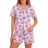 image:imageLYANER Womens Pajamas Set Heart Print Button Short Sleeve Shirt With Shorts Sleepwear Pjs Lounge SetAnimal Pink