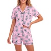 image:imageLYANER Womens Pajamas Set Heart Print Button Short Sleeve Shirt With Shorts Sleepwear Pjs Lounge SetAnimal Pink