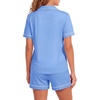 image:imageLYANER Womens Pajamas Set Heart Print Button Short Sleeve Shirt With Shorts Sleepwear Pjs Lounge SetAzure
