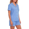 image:imageLYANER Womens Pajamas Set Heart Print Button Short Sleeve Shirt With Shorts Sleepwear Pjs Lounge SetAzure