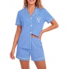 image:imageLYANER Womens Pajamas Set Heart Print Button Short Sleeve Shirt With Shorts Sleepwear Pjs Lounge SetAzure