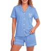image:imageLYANER Womens Pajamas Set Heart Print Button Short Sleeve Shirt With Shorts Sleepwear Pjs Lounge SetAzure