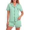 image:imageLYANER Womens Pajamas Set Heart Print Button Short Sleeve Shirt With Shorts Sleepwear Pjs Lounge SetBean Green